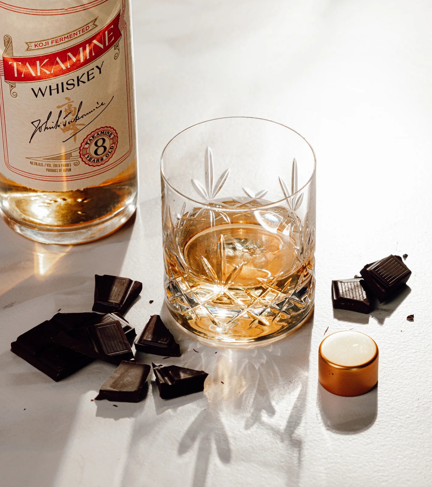 Takamine Whiskey, Glass and Chocolate